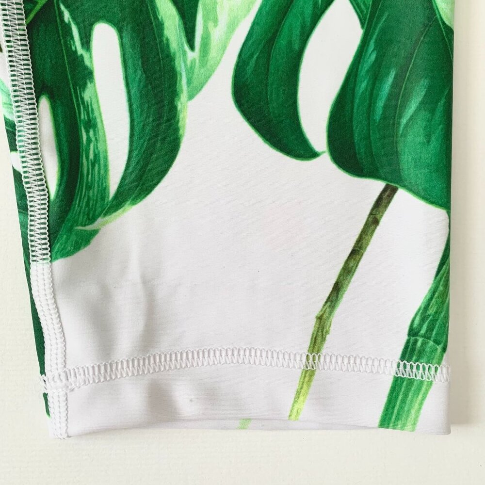 CHRLDR Monstera Leaf 3/4 Leggings Athleisure Yoga Tropical Resort Activewear - Picture 5 of 14